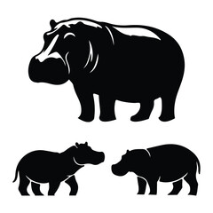 silhouette hippopotamus victor set with white background