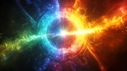 Obraz premium Abstract Cosmic Energy Burst with Bright Glowing Circle and Starry Background