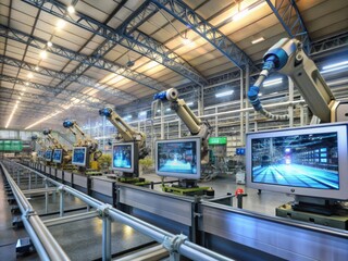 Obraz premium Visualization of AI in a Modern Factory: A High-Tech Workshop Experience
