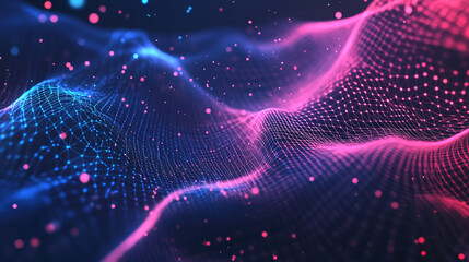 Obraz premium Abstract Technology Background with Pink and Blue Glowing Grid and Particles