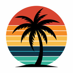 Retro Sunset with Palm Tree Vector - Vintage T-Shirt Design Illustration