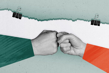 Composite trend artwork sketch image photo collage of unity support hand hold together friendship...