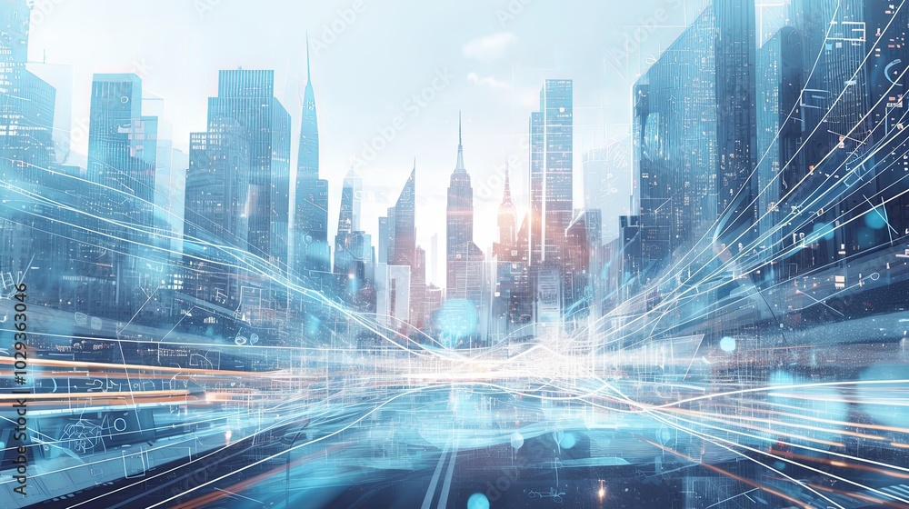 Poster high-speed connection visualized in futuristic cityscape with glowing lines