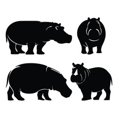 silhouette hippopotamus victor set with white background