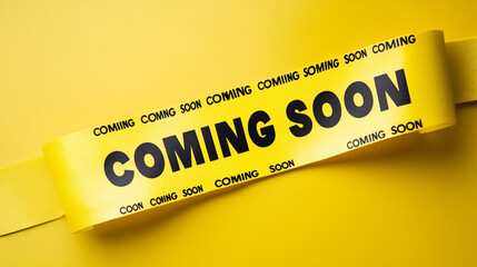 Yellow Ribbon with Coming Soon Text   Announcement  Launch  New Product  Upcoming Event