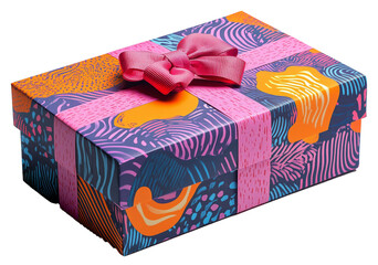 Colorful Gift Box with Pink Ribbon on a Light Background