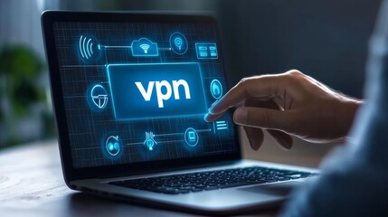 Secure internet connection through VPN setup on a laptop by a user