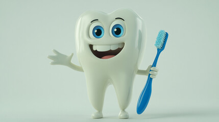 Happy Cartoon Tooth Holding Toothbrush Oral Hygiene Dental Care Illustration