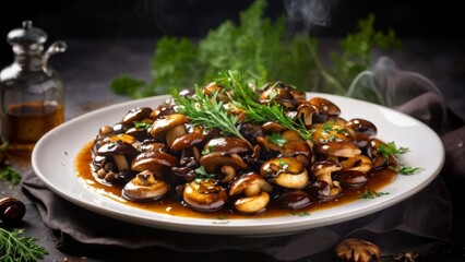 Fototapeta premium Mushrooms on coals in balsamic vinegar.