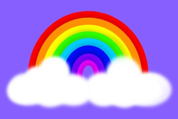 rainbow with clouds, rainbow and clouds, rainbow in the sky, rainbow, cloud, fullcolor, 3d, purple background with rainbow, rainbow and cloud illustration, rainbow design, sky, fun, decoration, happy