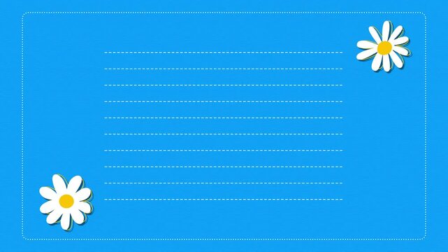 daisy and frame on paper sheet pattern card template, copy space loop animation,quote and education blank motion design element	