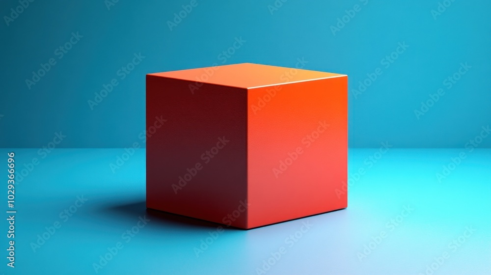 Aufkleber a simple red cube on a gradient blue background, emphasizing geometric shapes.