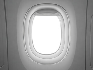 Airplane window frame with blank view, isolated on transparent cutout background