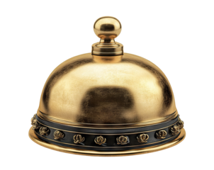 Elegant vintage golden service bell, isolated on transparent cutout background