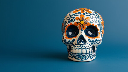 A plain sugar skull with subtle decorative lines, Background, Day of the Dead