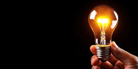  hand holding light bulb, solid background