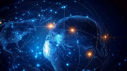 Fototapeta premium A Blue and Orange Digital Earth with a Connected Network