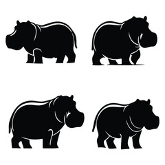 silhouette hippopotamus victor set with white background