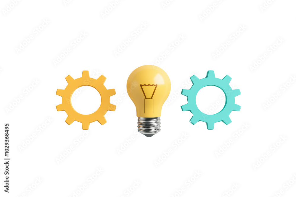 Poster light bulb and gears represent innovation and creativity. perfect for tech-related themes. isolated 