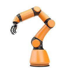 Industrial robotic arm with an orange design, demonstrating modern automation capabilities on a white isolated background. isolated on transparent background.