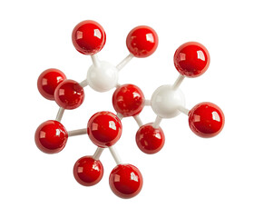Molecular structure with red and white spheres, isolated on transparent cutout background