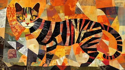   A picture of a cat sitting on an orange-yellow-brown background
