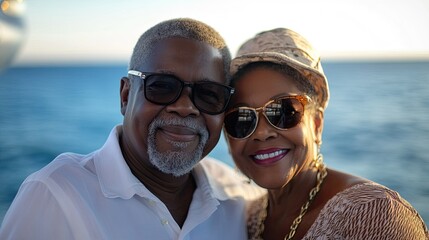 African American retired couple in love enjoy a holidays.