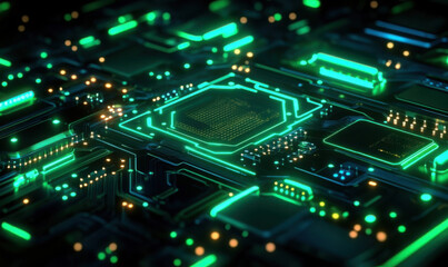 Obraz premium Blue and green abstract electronic PCB (Printed Circuit Board) background with 3D illustration.