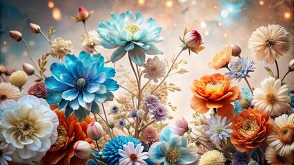 Fototapeta premium Whimsical Abstract Floral Background in Blue - Vintage Style Photography