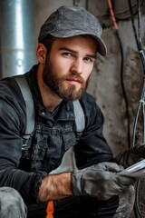 Engineer Inspecting Gas Pipeline for Potential Leak
