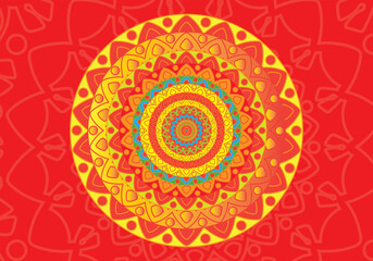 background with ornament on red background with mandala pattern design vector line art illustration.