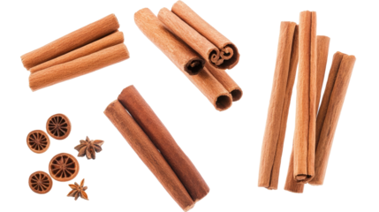 Falling Cinnamon Sticks Captured Against a Bright White Background Generative AI