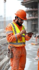 Construction Worker in High Visibility Vest and Helmet
