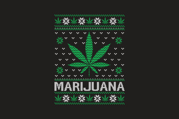 Marijuana, Ugly Christmas t-shirt sweater Pattern design
