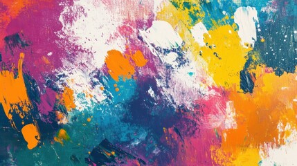 Abstract colorful paint splatters on white background.