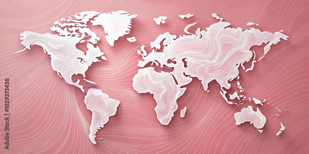 Poster white contour lines elegantly contrast against a pink background, creating an ideal seamless texture
