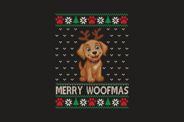 Merry Woofmas, Ugly Christmas t-shirt sweater Pattern design