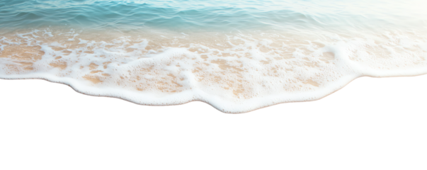 Ocean wave crashing on sandy beach edge transparent background