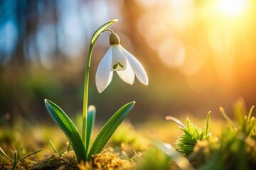 White Snowdrop Bloom in Early Spring: A Minimalist Macro Photography Delight