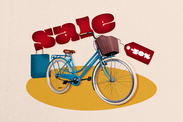 Composite photo collage of limited edition bicycle transport sale low price tag black friday promo...