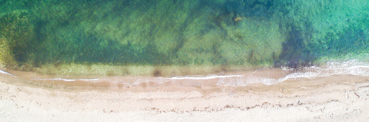 Aerial view of tropical sandy beach and ocean