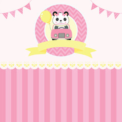 Cute Panda Bear in Stand for Kids Party Card Decoration blue
