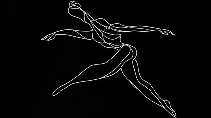 Obraz premium A black-and-white image captures a woman's silhouette in mid-air, with her arms fully extended