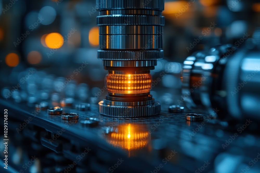 Aufkleber a close-up of a precision mechanical component with glowing elements, showcasing technology.
