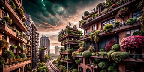 Fototapeta premium Green Urban Living Concept Art: Eco-Friendly Landscape Sketch Style for Sustainable Cities