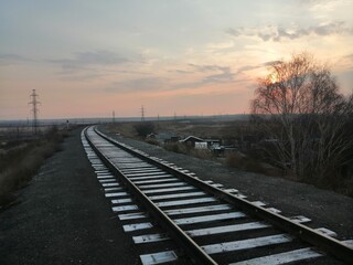Fototapeta premium Железная дорога,рассвет