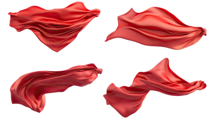 Red Silk Fabrics Waving Gracefully Against a White Backdrop Generative AI