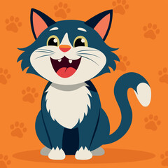 Funny cat sitting with open mouth. Cute cartoon cool character. Portrait of adorable little stray cat. Vector illustration character design with flat color.