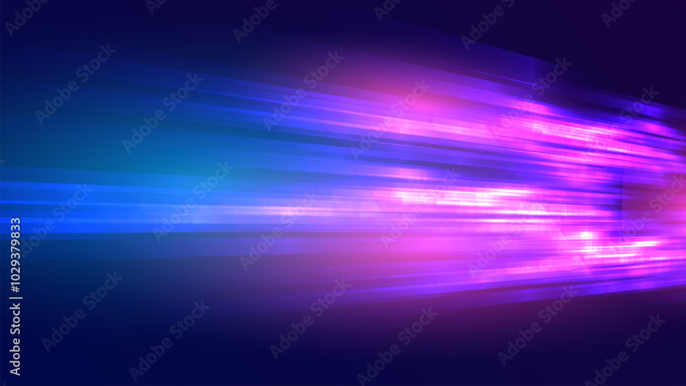 Wall mural modern abstract high speed effect. fast running motion. dynamic colorful light trails on blue backgr