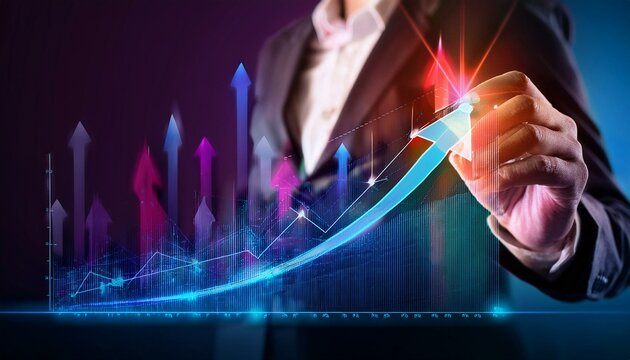 Gr&aacute;fico ascendente. Estad&iacute;sticas. Econom&iacute;a.Hombre toma gr&aacute;fico 2.	
